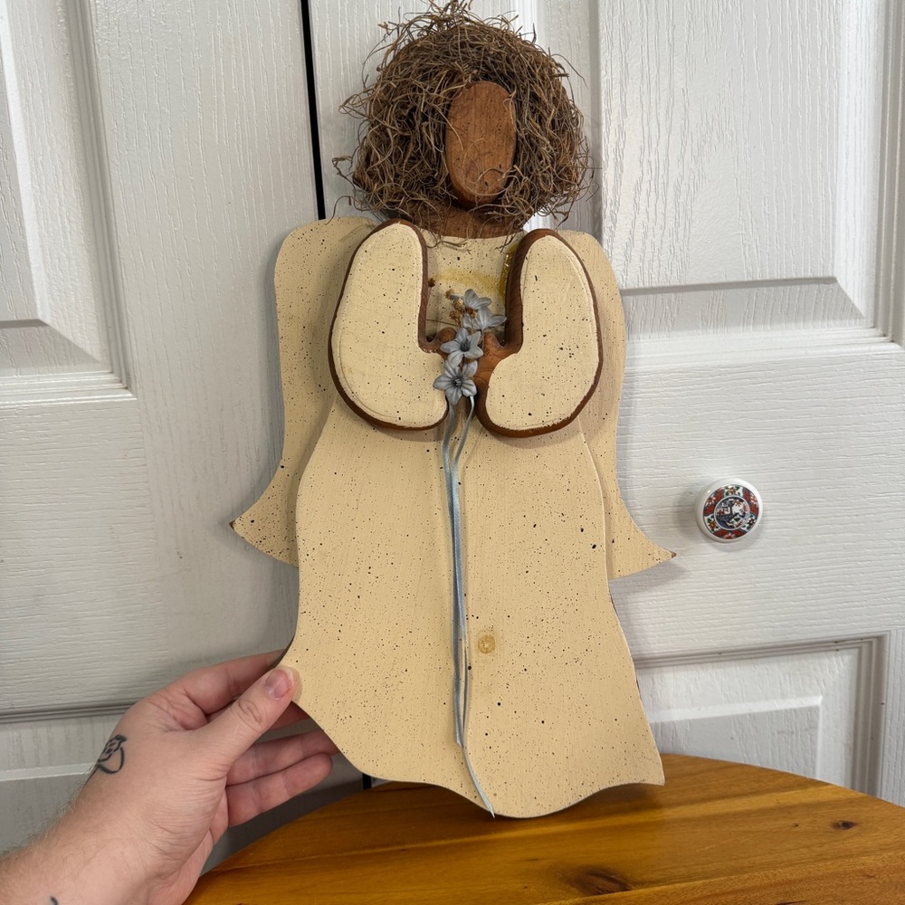 Handmade wooden wall hanger angel decor